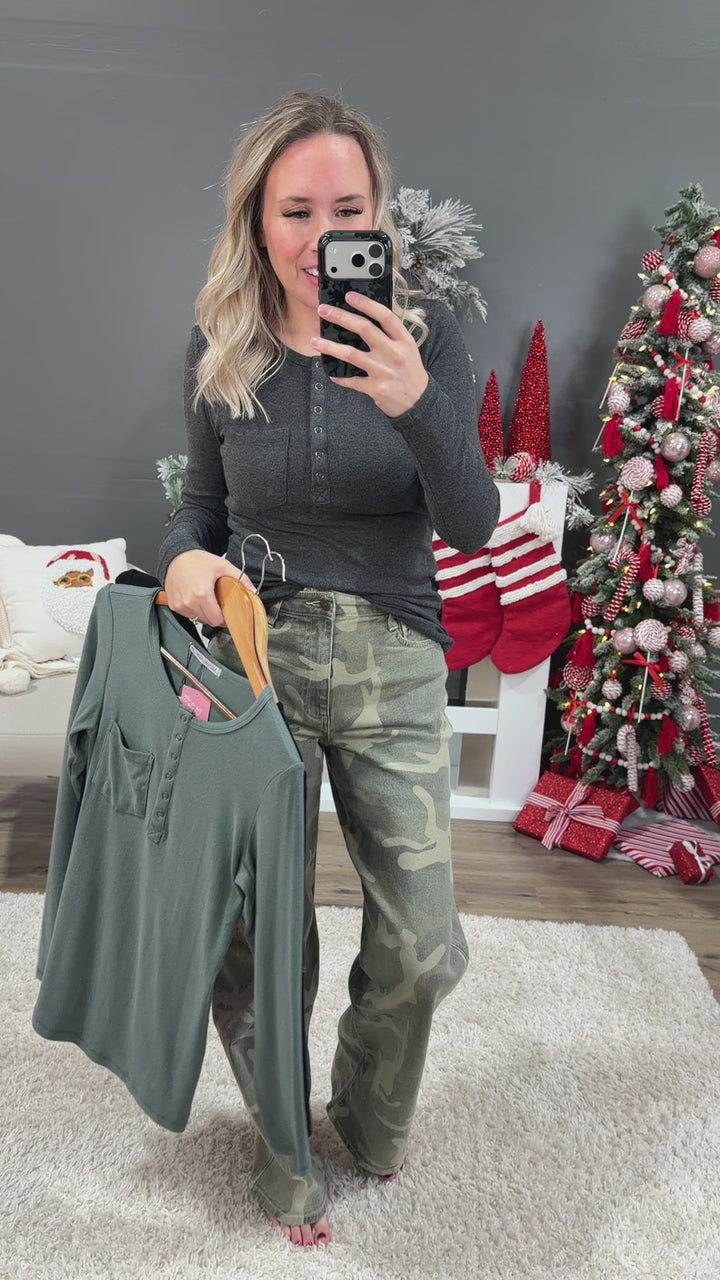 Georgia Henley Long Sleeve Top - Black Michelle Mae