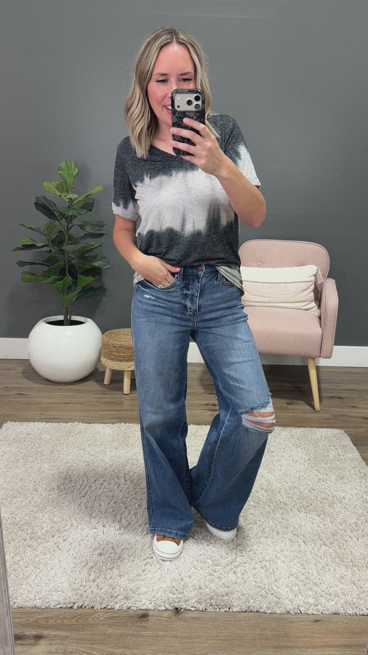 NEW! Sophie V Neck Top - Ombre Micro Stripes Midnight and White Michelle Mae