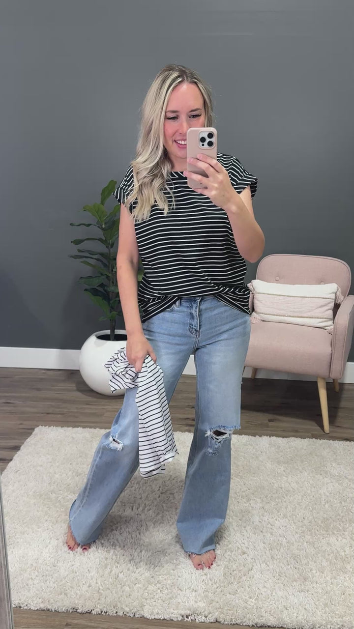 Brandi Striped Roll Sleeve Top - Ivory SALE Sew In Love