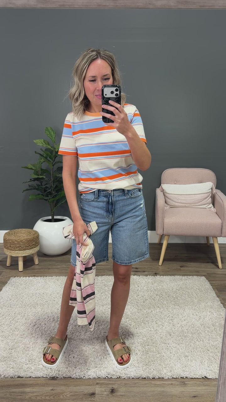 Anna Multi Stripe Top - Sky Blue Staccato