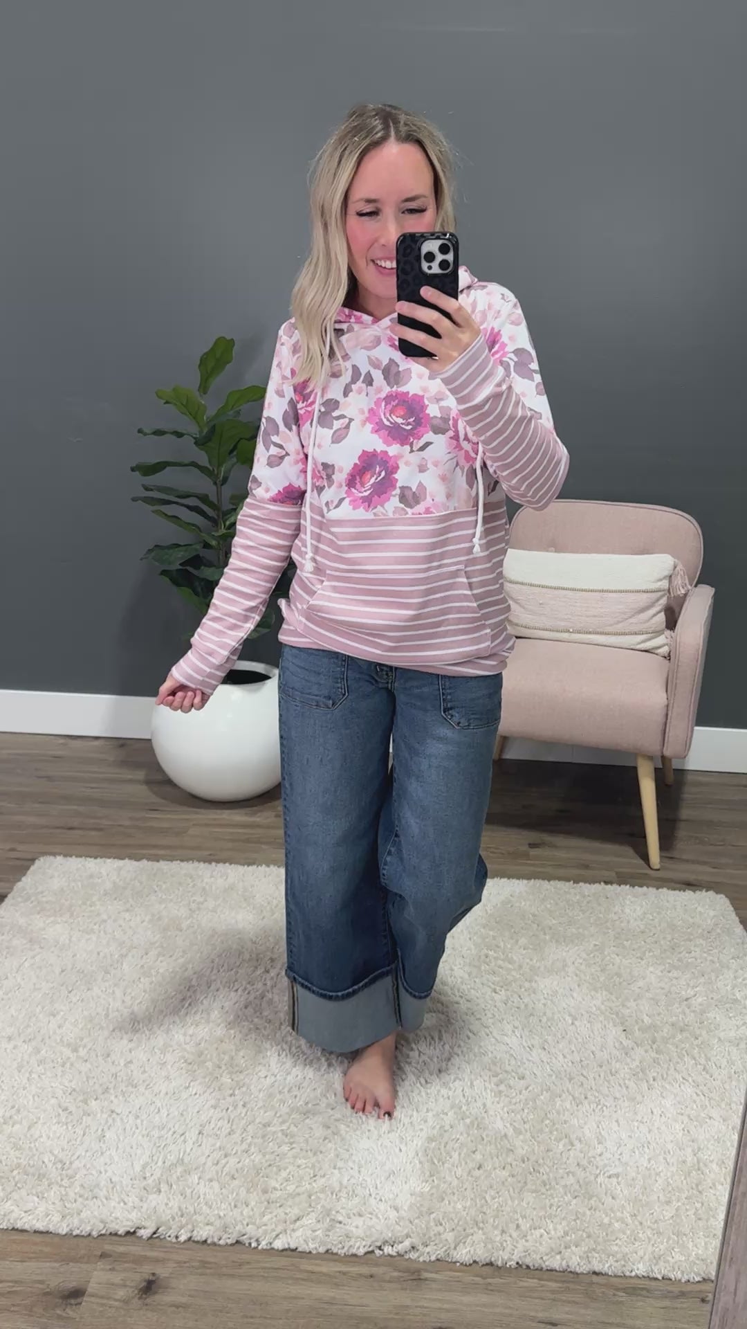 Hailey Pullover Hoodie - Autumn Blossom & Stripes Michelle Mae