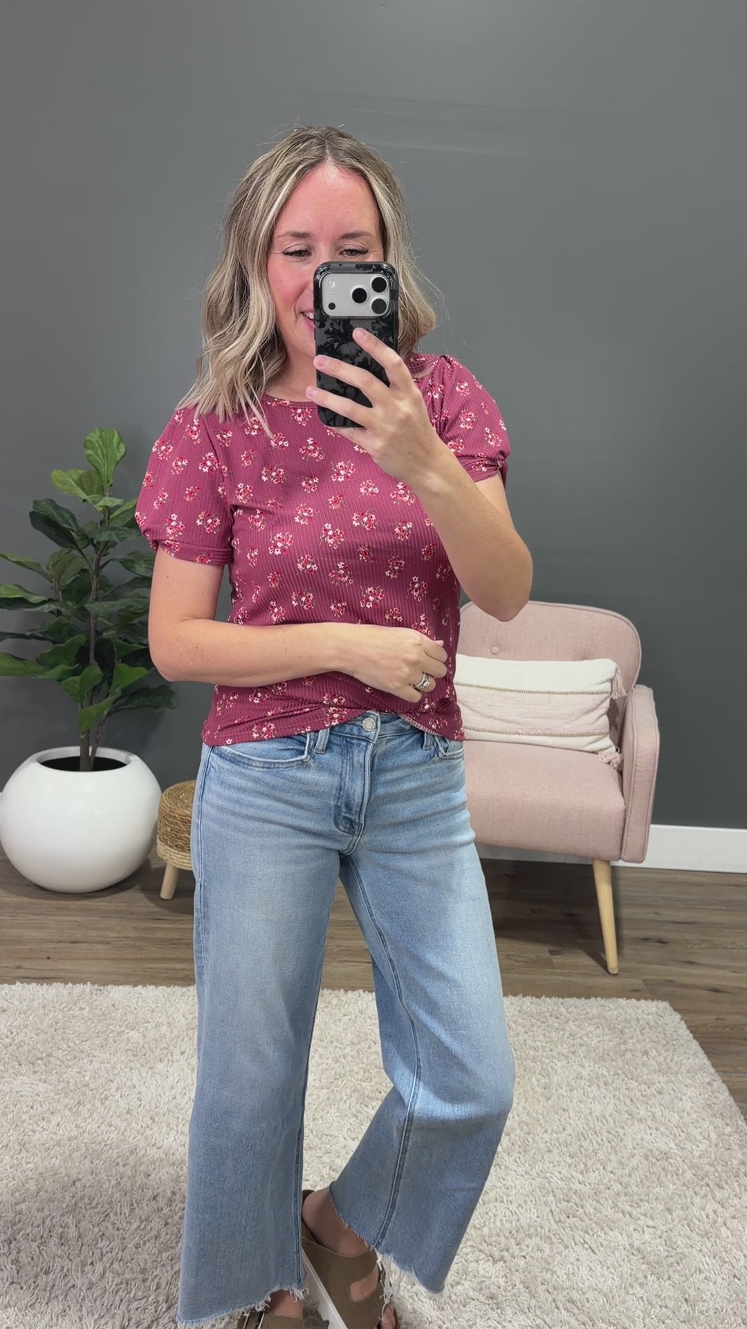 Chantal Floral Ribbed Top - Mauve PS Kate