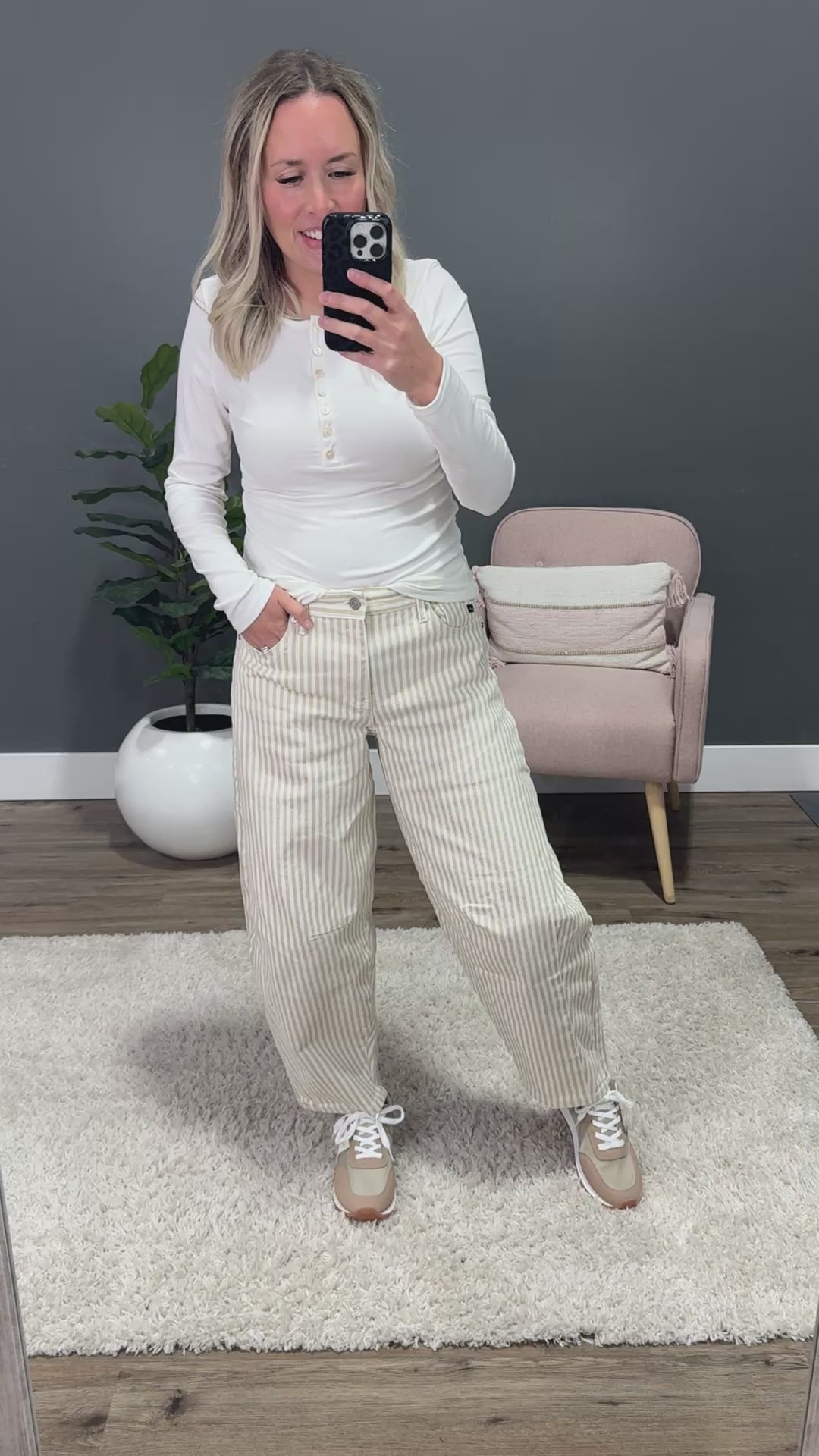 KanCan Valerie Striped Barrel Jeans - Tan KanCan