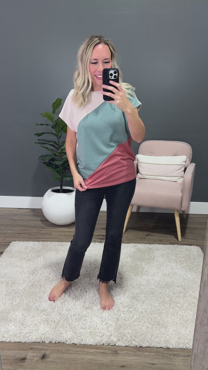 Elaine Color Block Top - Olive & Rust SALE Staccato