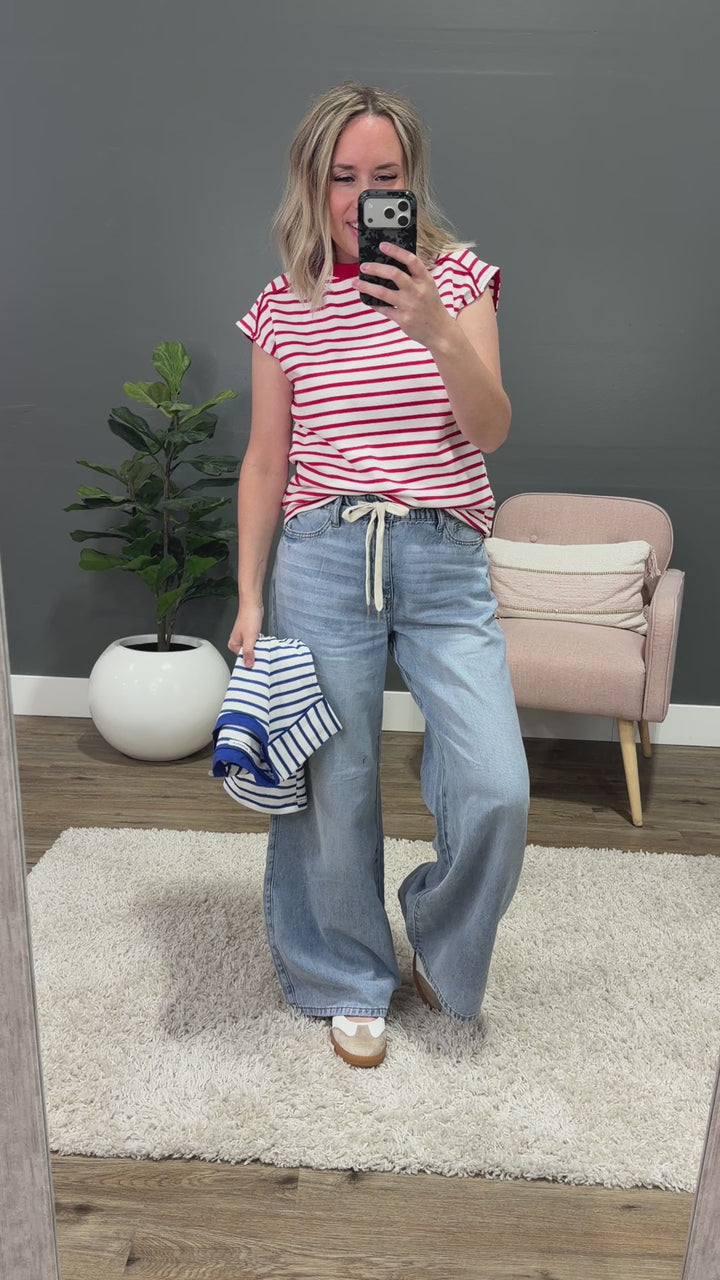 NEW! Adalyn Cap Sleeve Striped Top - Red Staccato