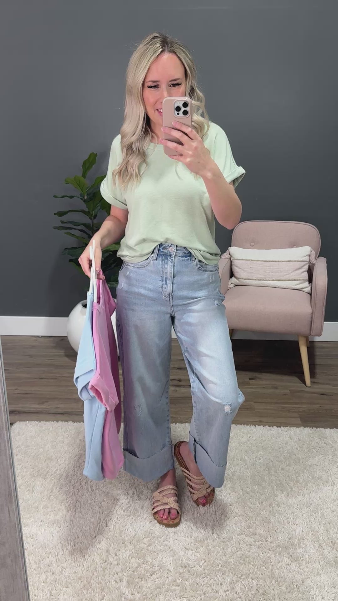 Melissa Roll Sleeve Top - Light Sage FINAL SALE Staccato