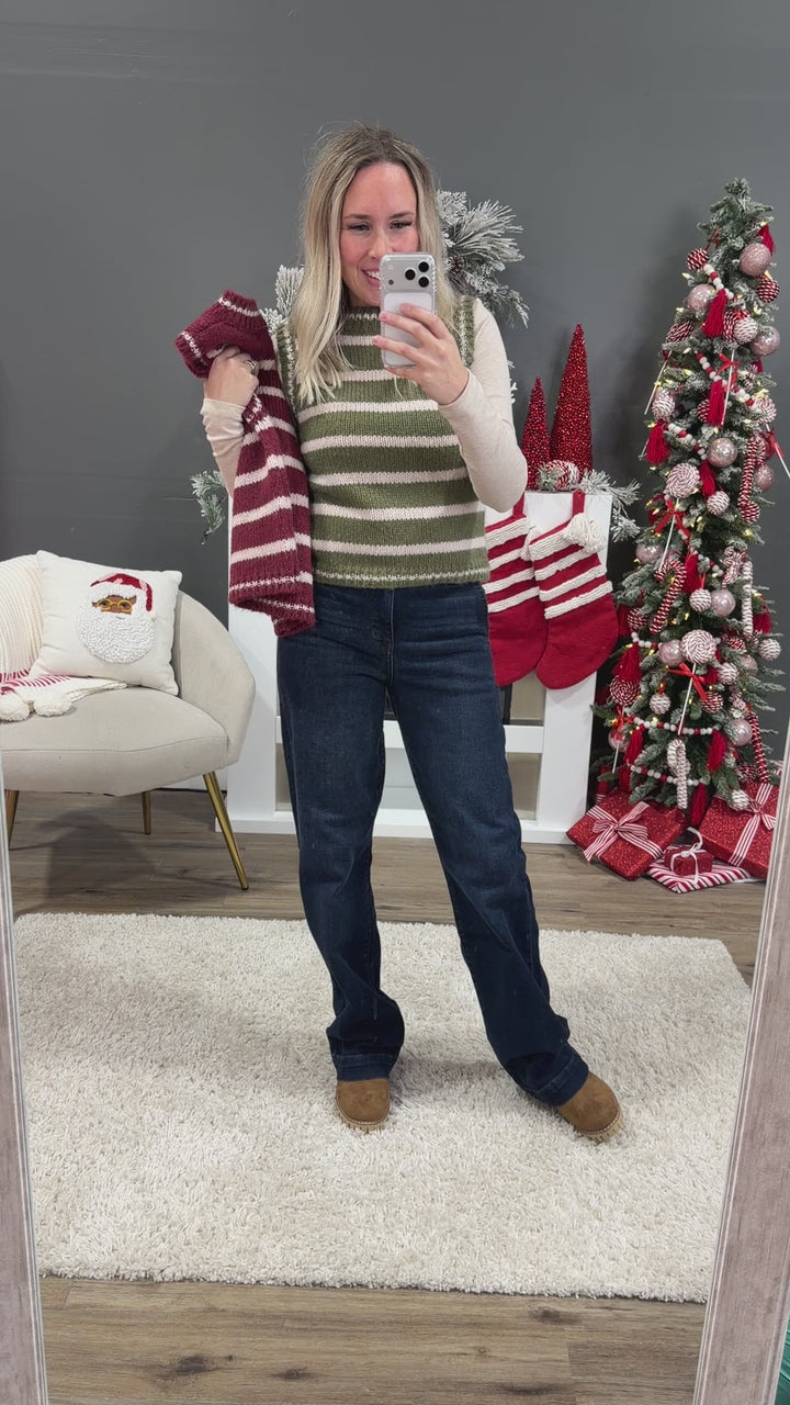 NEW! Jackie Wool Striped Sweater Vest - Wine Be Cool