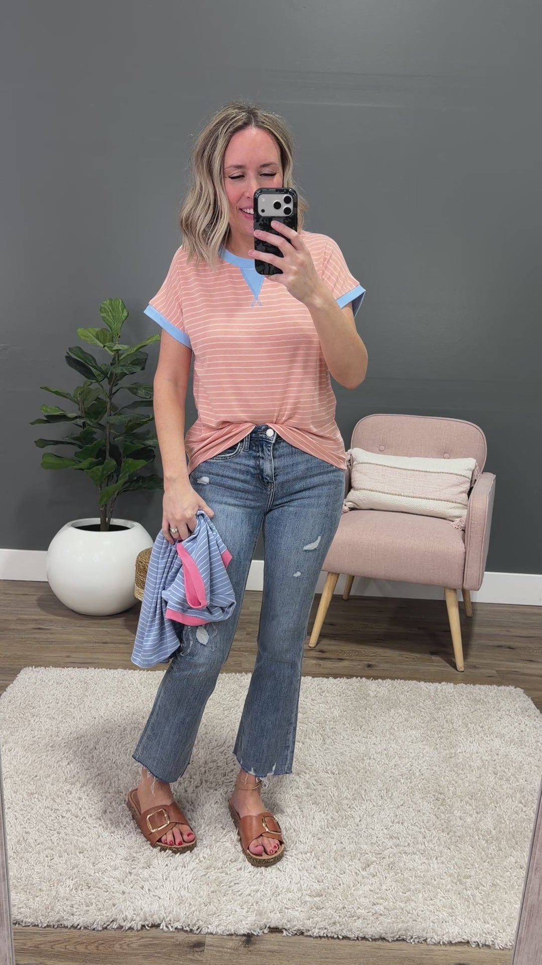 Izzy Striped Knit Top - Peach & Blue Staccato