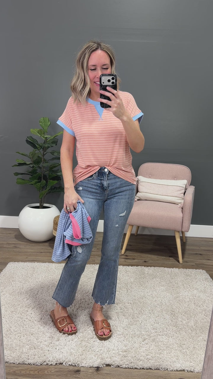 Izzy Striped Knit Top - Peach & Blue Staccato