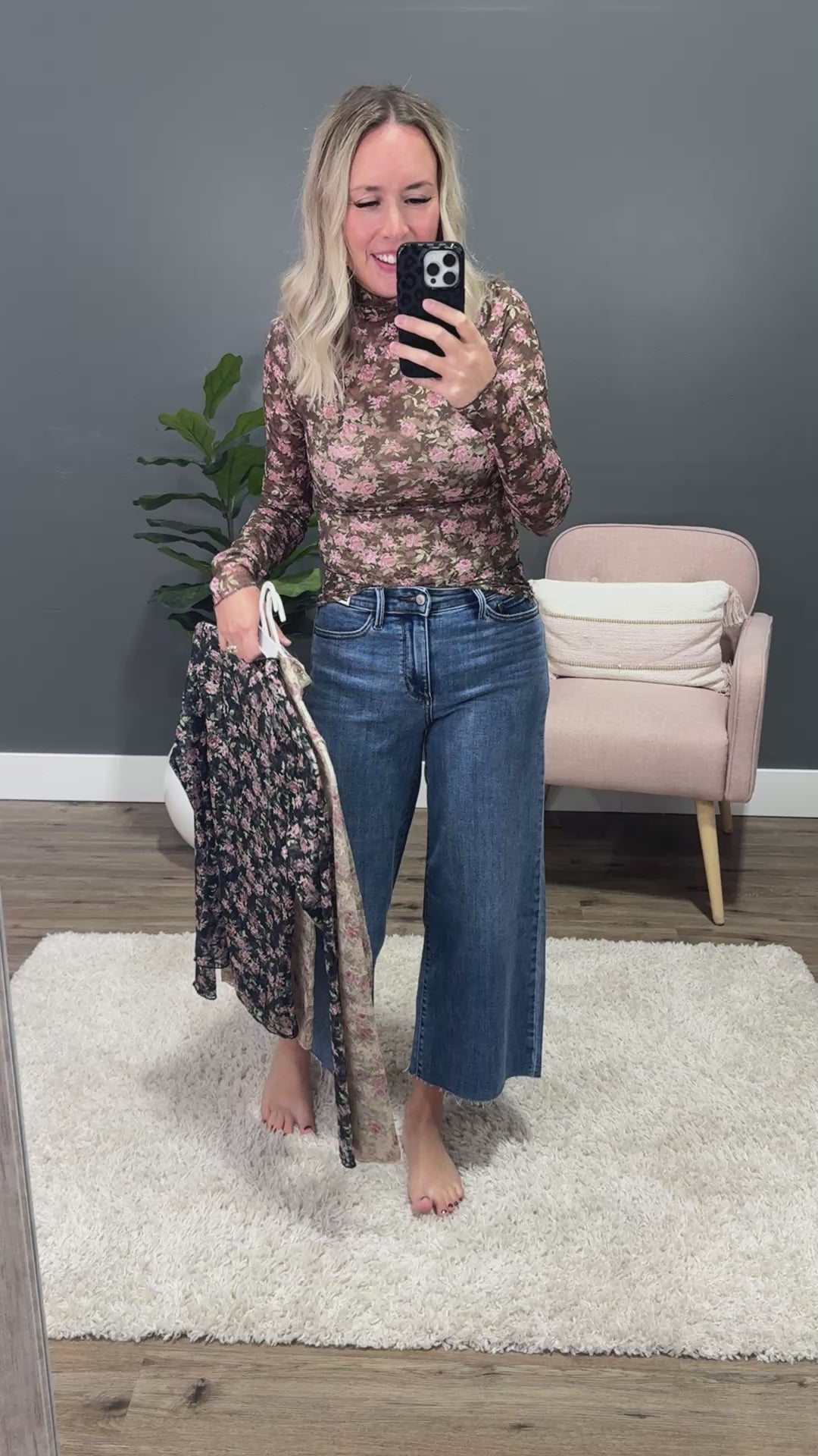 Gemma Long Sleeve Lace Top - Beige Floral Very J