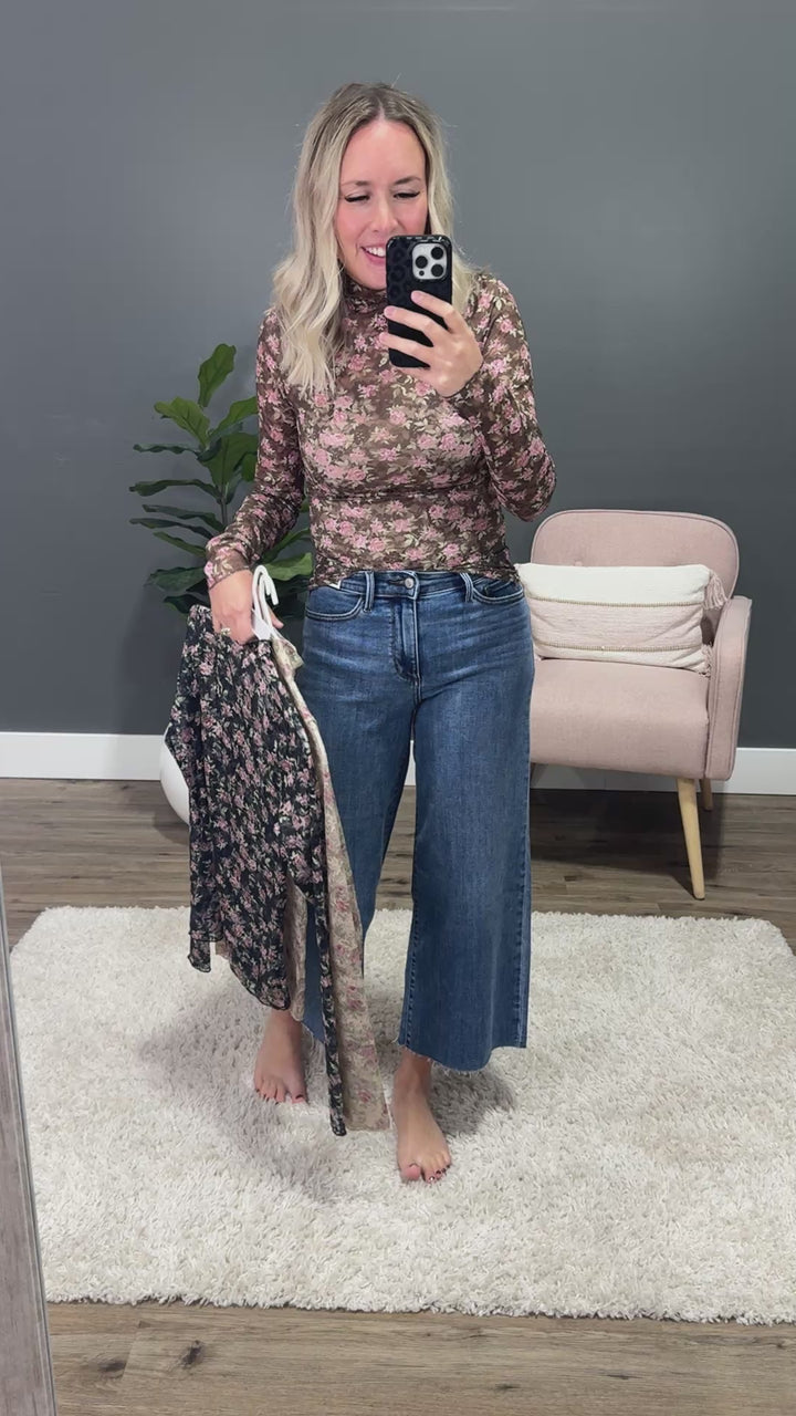 Gemma Long Sleeve Lace Top - Beige Floral Very J