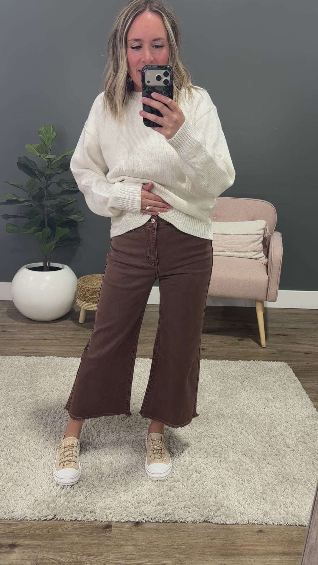 Mae Wide Leg Cropped Jeans - Brown Zenana