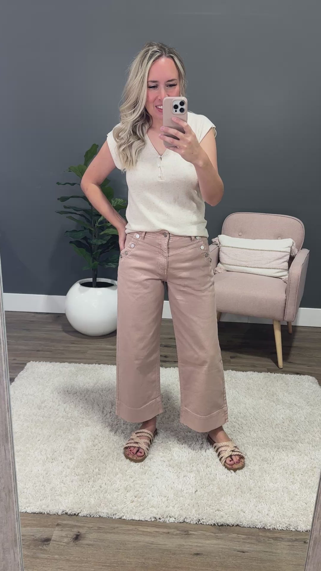 KanCan Harper Snap Detail Cropped Wide Leg Jeans - Dusty Rose KanCan
