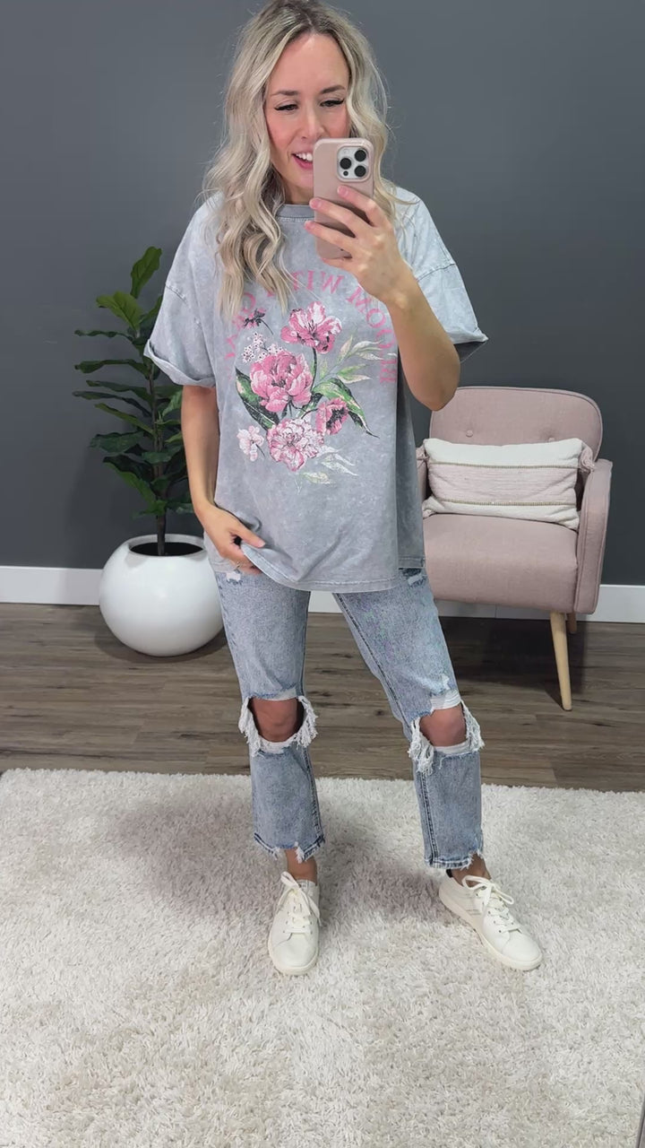 Bloom with Grace Gray Denim Mineral Wash Tee SALE Zutter
