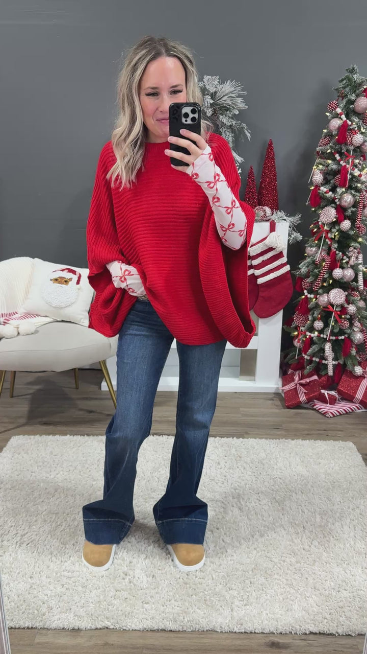 NEW! Meg Pullover Poncho Sweater - Red Blakeley