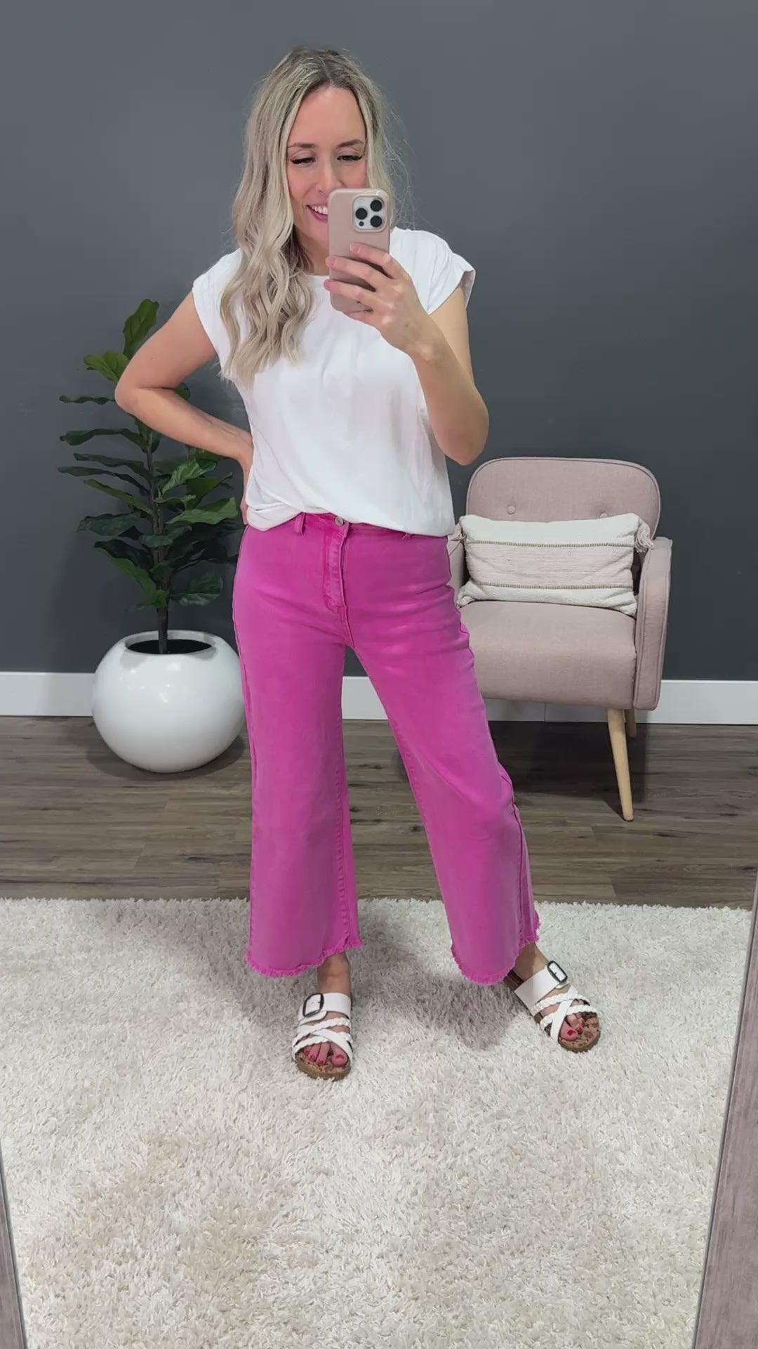 Mae Wide Leg Cropped Jeans - Hot Pink Zenana