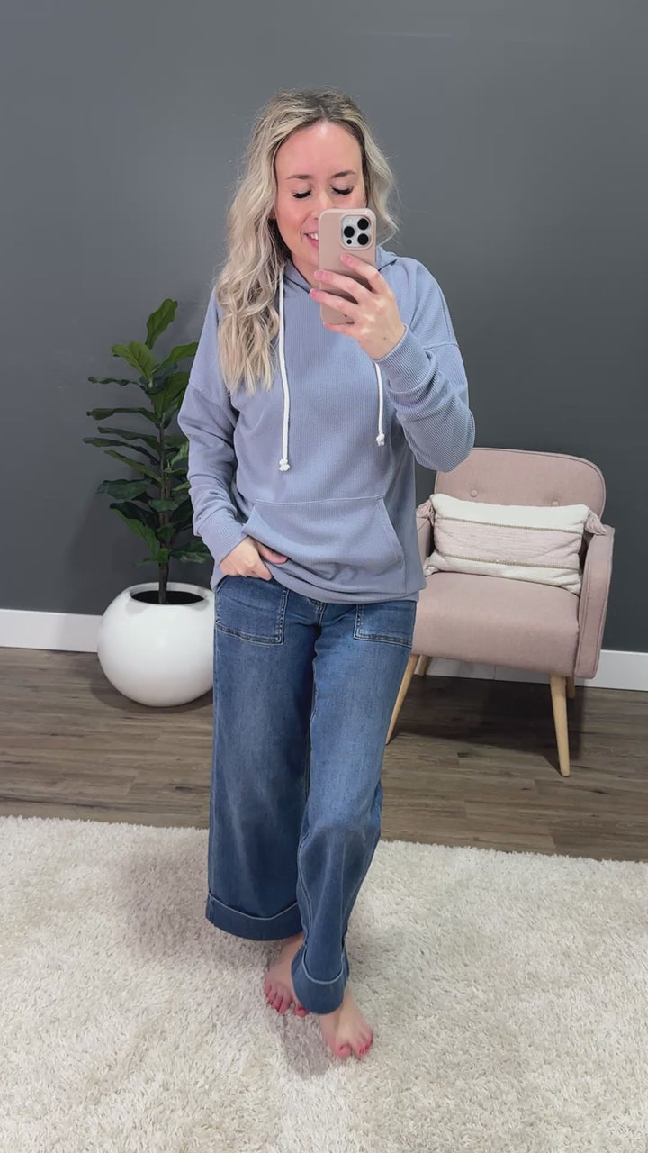 Kacey Ribbed Hoodie - Dusty Blue Michelle Mae