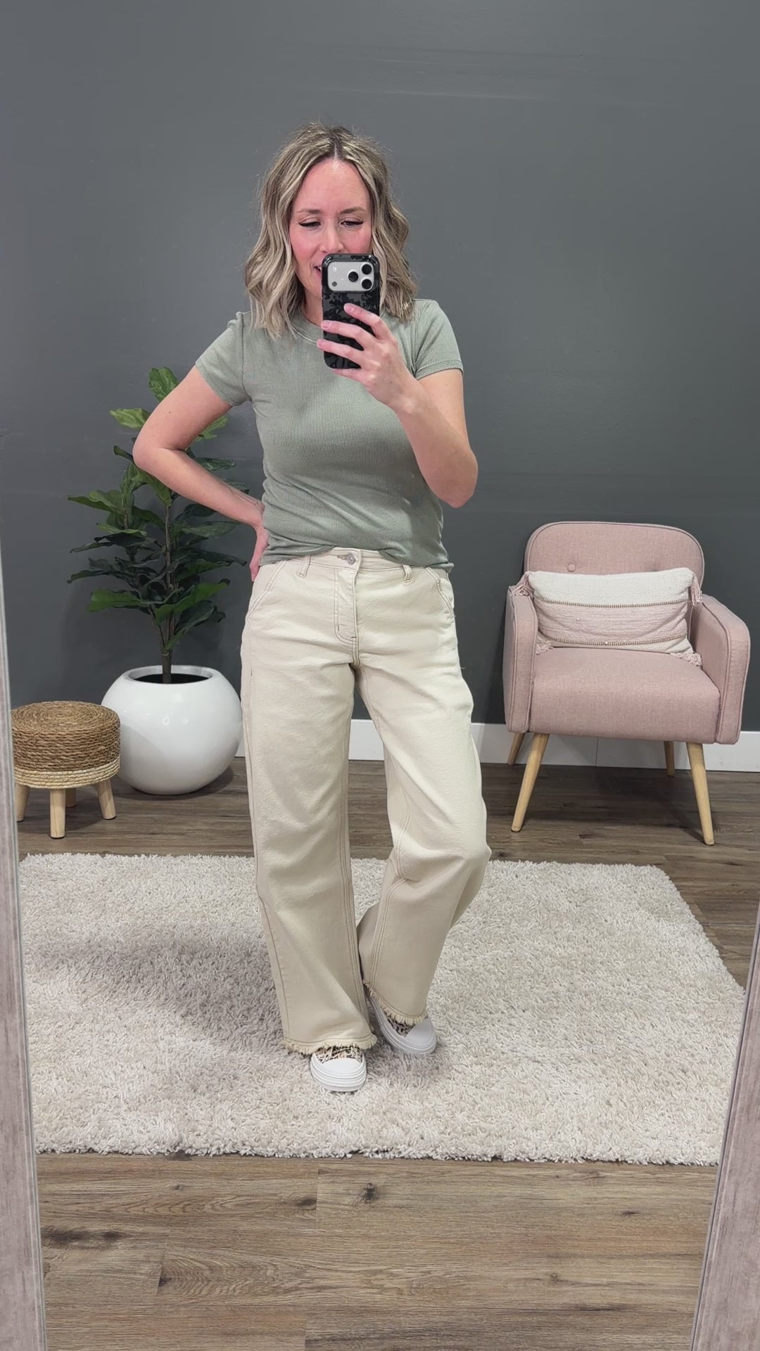 KanCan Natalie Fray Hem Wide Leg Jeans - Cream KanCan