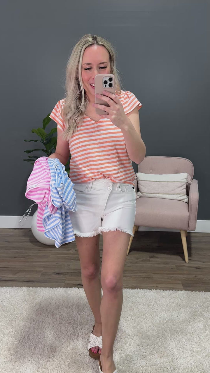 Alicia Striped Flutter Sleeve Top - Light Orange FINAL SALE Staccato