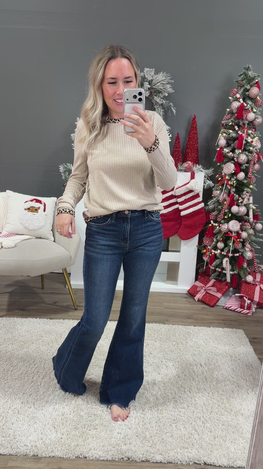 NEW! Bria Ribbed Top with Leopard Details - Taupe