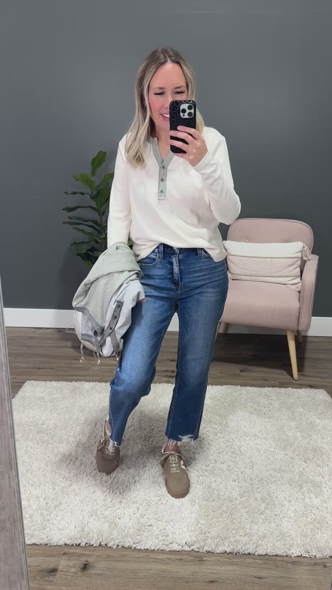 Whitney Brushed Henley Top - Heather Gray Staccato