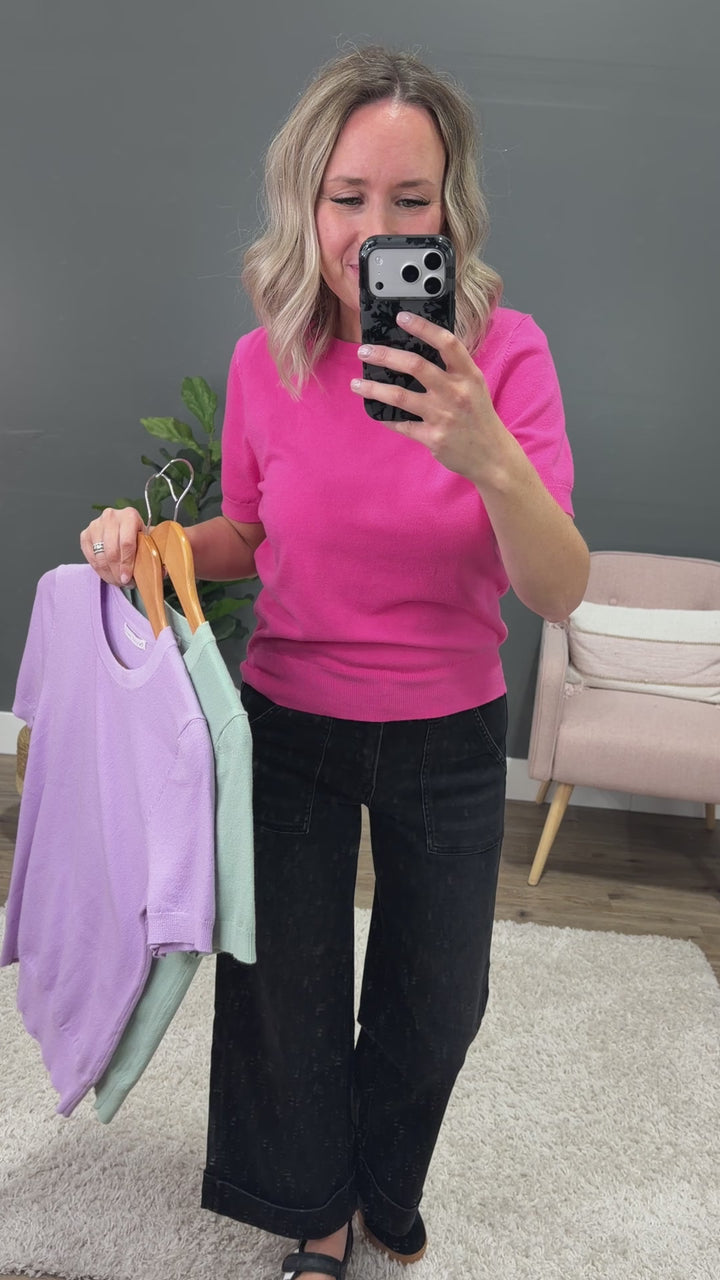 NEW! Ashton Short Sleeve Sweater Top - Lavender Be Cool