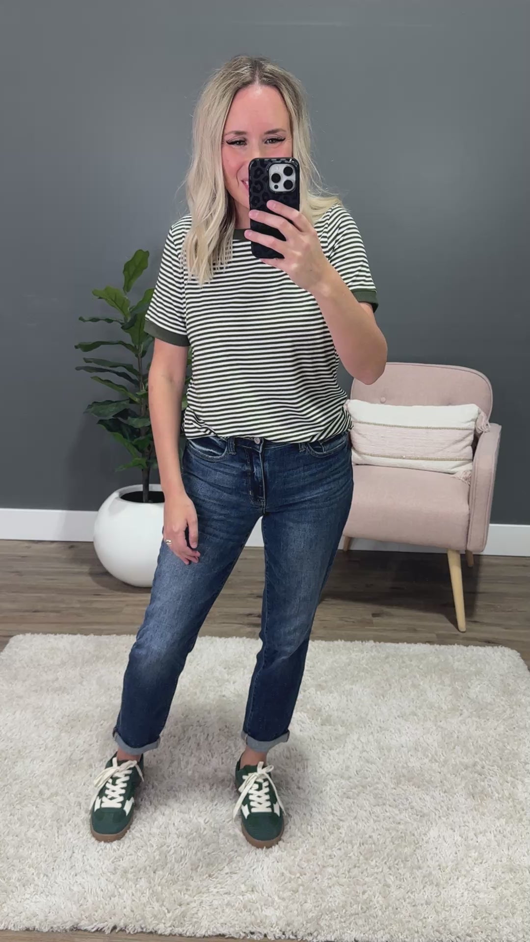 Meredith Striped Crewneck Top - Olive SALE Staccato