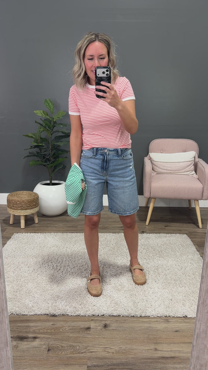Sammy Striped Short Sleeve Top - Coral Zenana