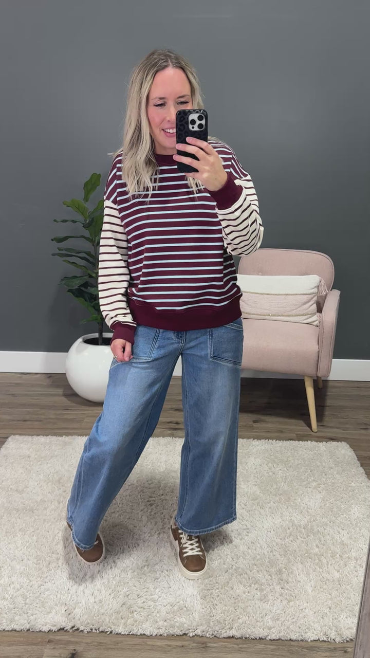 Madalyn Color Block Striped Top - Plum Staccato