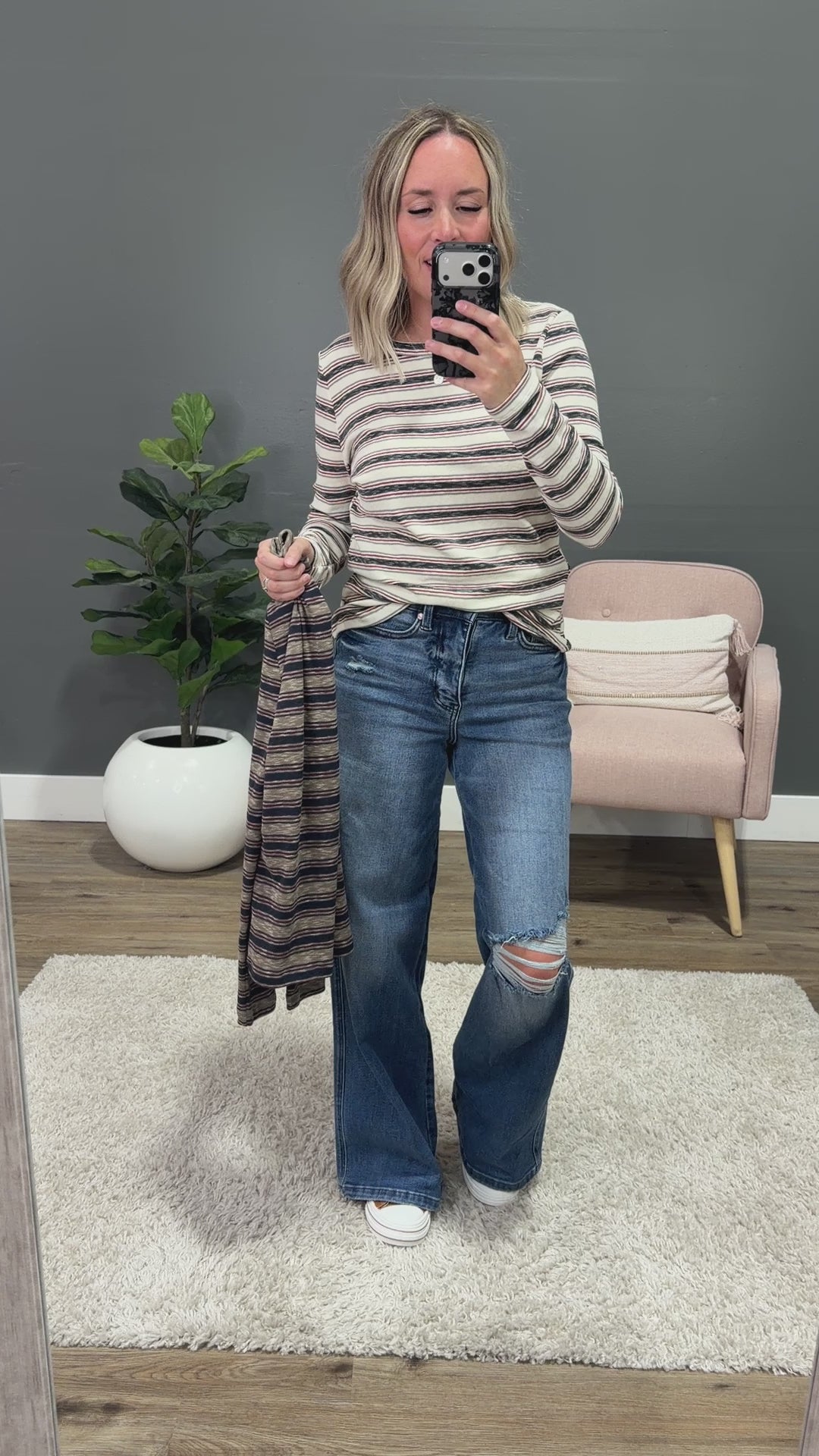 NEW! Alexa Multi Striped Top - Olive, Navy & Burgundy Staccato