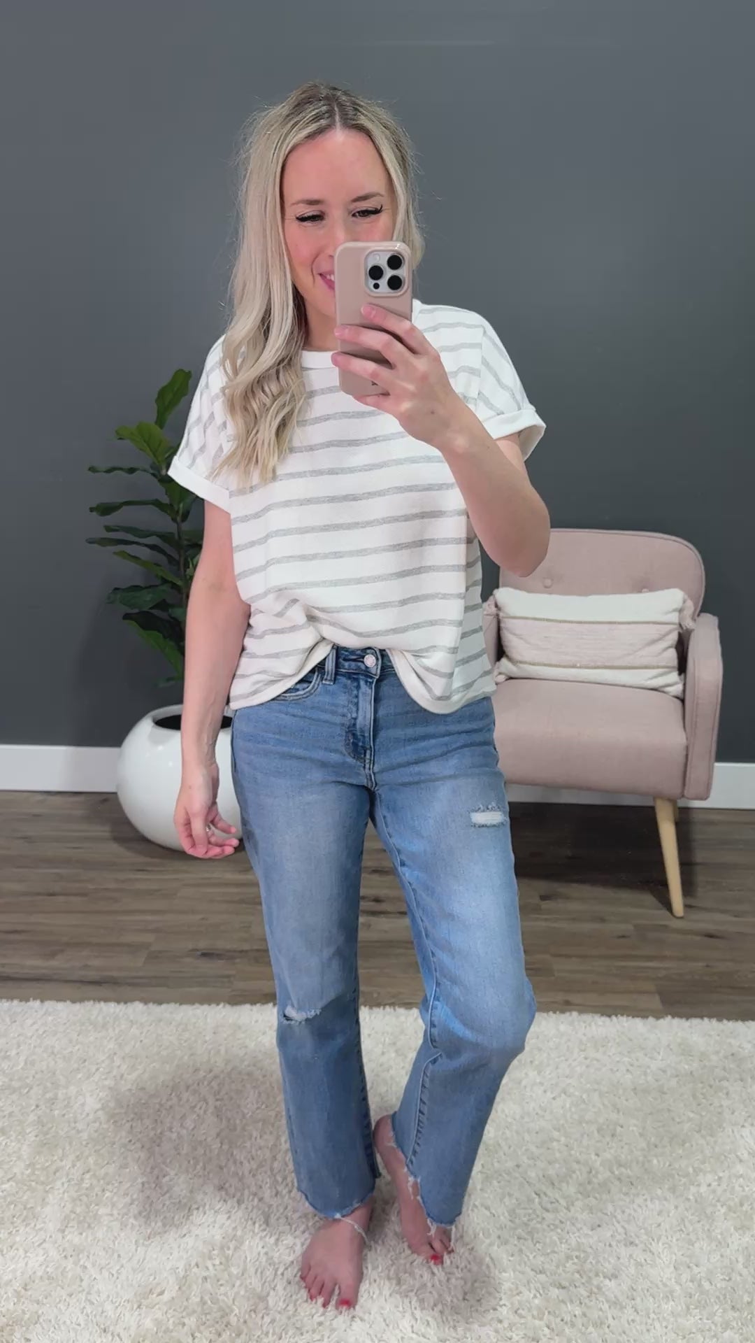 Nina Faded Striped Drop Shoulder Top - Ivory SALE Lovely Melody