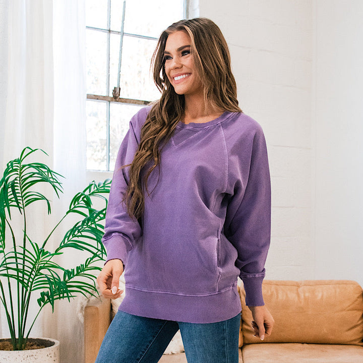 Girlfriend Crewneck Sweatshirt - Lilac Gray  Zenana   