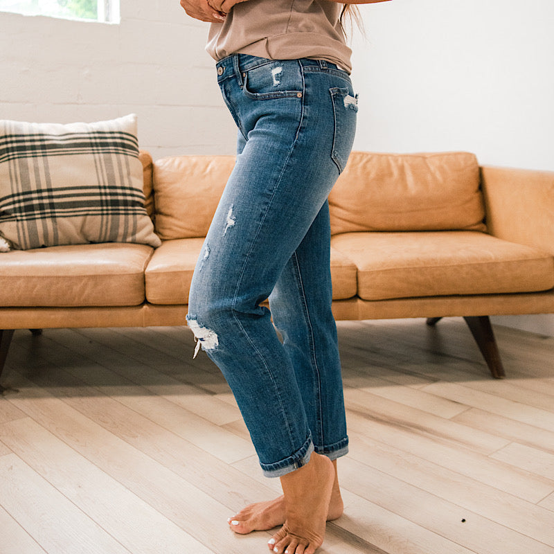 KanCan Haven Patched Boyfriend Jeans - Regular and Plus FINAL SALE KanCan