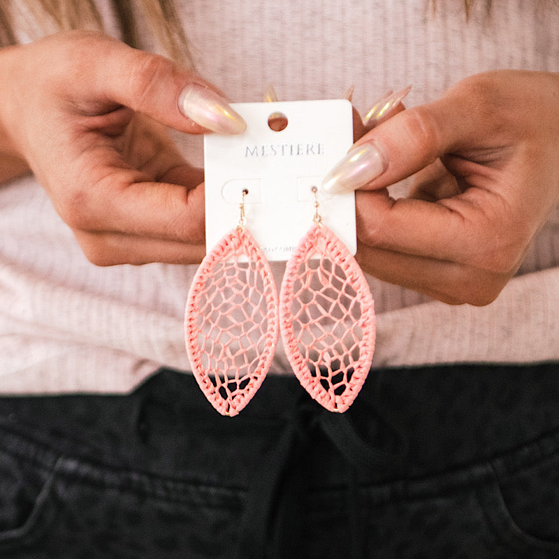 Pink Woven Dangle Earrings  Trendy Wholesale   